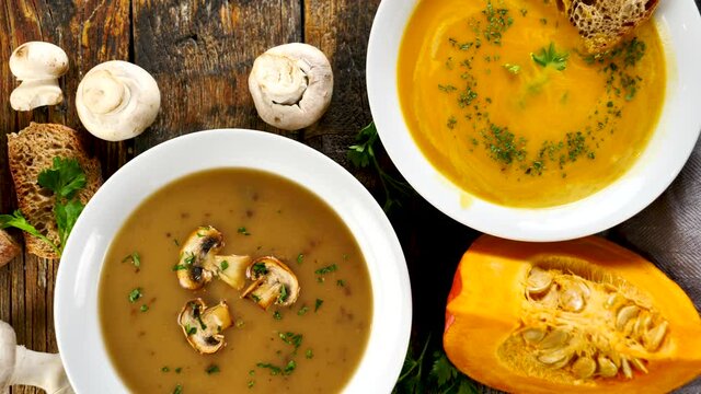 mushroom soup and pumpkin soup