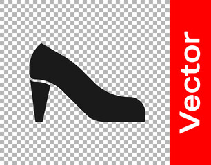 Black Woman shoe with high heel icon isolated on transparent background. Vector.