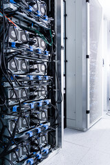 Server room with racks in internet data center