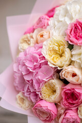 Flower composition. Macro photo. Wedding decor. A Beautiful bouquet of fresh spring flowers.
