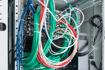 network cables connected into server inside data center
