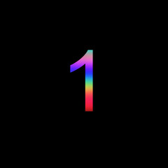Rainbow number 1 illustration on isolated black background. Abstract alphabet symbol for banner , flyer or cover.