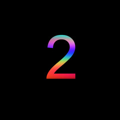 Rainbow number 2 illustration on isolated black background. Abstract alphabet symbol for banner , flyer or cover. Stock illustration.