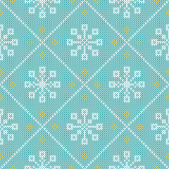 Christmas sweater diamond seamless pattern with snowflakes.