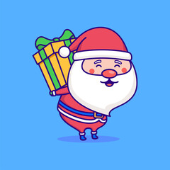 Santa Claus carrying present box cartoon illustration