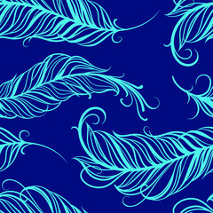 Vintage vector seamless feathers pattern. Beautiful cute pattern with feathers. Colored feathers