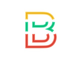 B letter logo, vector outline stroke font. Slice, cut design with red, green, yellow colors. For design element, creative poster, brand label, web template and more