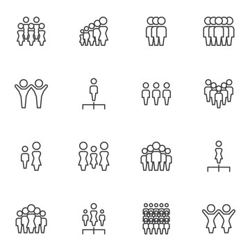 Teamwork people line icons set, leadership outline vector symbol collection, linear style pictogram pack. Signs, logo illustration. Set includes icons as team leader, crowd of people, human resources