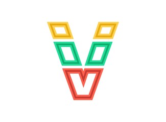 V letter logo, vector outline stroke font. Slice, cut design with red, green, yellow colors. For design element, creative poster, brand label, web template and more