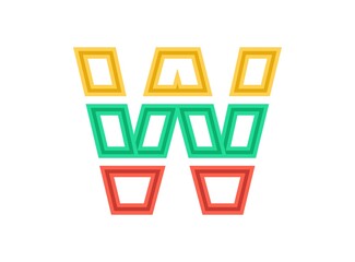 W letter logo, vector outline stroke font. Slice, cut design with red, green, yellow colors. For design element, creative poster, brand label, web template and more