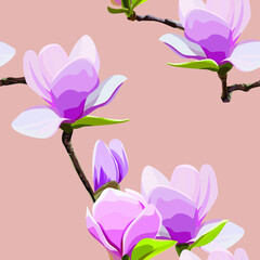 Obraz na płótnie Canvas Magnolia flowers pattern. Vector flowers. Pattern for printing on fabric. Summer print. Pink spring flowers