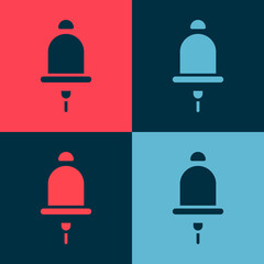 Pop art Ringing alarm bell icon isolated on color background. Fire alarm system. Service bell, handbell sign, notification symbol. Vector.