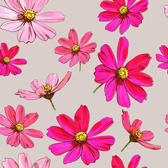 Obraz premium Beautiful cosmea flowers pattern. Vector flowers