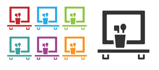 Black Washbasin mirror icon isolated on white background. Bathroom interior with a mirror. Set icons colorful. Vector.