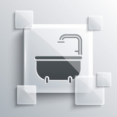 Grey Bathtub icon isolated on grey background. Square glass panels. Vector.