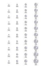 0.01 carat to 1.00 Carat Round Diamond Sizing Guide Portrait approximation in White Background