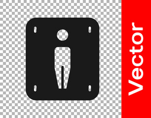 Black Male toilet icon isolated on transparent background. WC sign. Washroom. Vector.