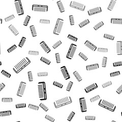 Fototapeta na wymiar Black Hairbrush icon isolated seamless pattern on white background. Comb hair sign. Barber symbol. Vector.