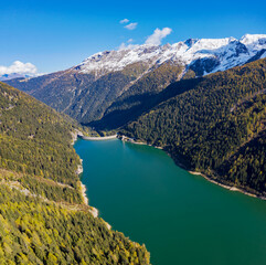 Aerial view of Lake Belviso, in Valtellina, Italy