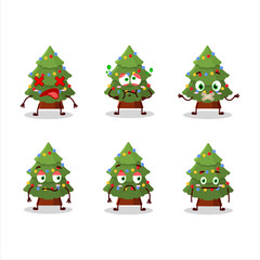 Green christmas tree cartoon character with nope expression