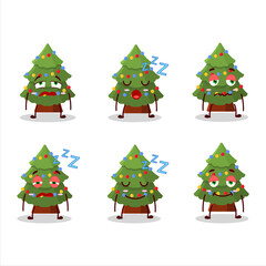 Cartoon character of green christmas tree with sleepy expression