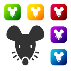 Black Experimental mouse icon isolated on white background. Set icons in color square buttons. Vector.