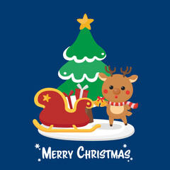 Christmas card with cartoon character, Merry Christmas template.