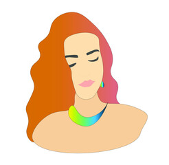 Vector illustration of a beautiful girl with long red hair wearing jewelry (necklace and earrings)