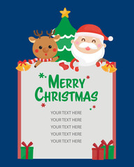 Christmas card with cartoon character, Merry Christmas template.