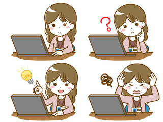 パソコンを操作するオフィスカジュアルな女性