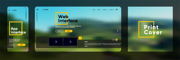 Set of vector illustration with a single abstract background. Cover, landing page and mobile screen. Template and design elements.