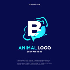 Dolphin Jumping Wave Corporate Logo Template. Letter B. Creative Design with Colorful Logotype. Vector Illustration.