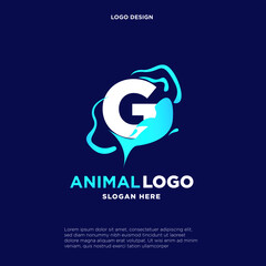 Obraz premium Dolphin Jumping Wave Corporate Logo Template. Letter G. Creative Design with Colorful Logotype. Vector Illustration.