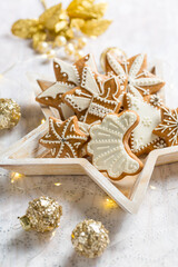 Fototapeta na wymiar Gingerbread cookies with ornaments for Christmas