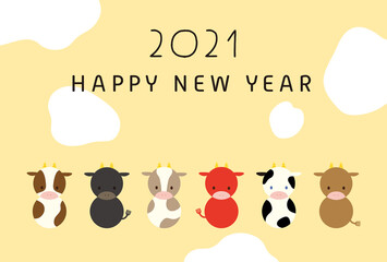 2021 丑年の年賀状　シンプルな牛のイラスト　 - obrazy, fototapety, plakaty