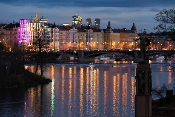 Prague skyline and buildings from the river