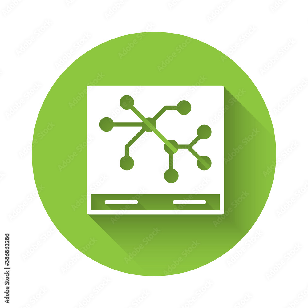 Poster white railway map icon isolated with long shadow. green circle button. vector.