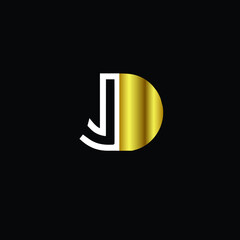 Creative Professional Trendy and Minimal Letter JD Logo Design in Black, White and Gold Colors, Initial Based Alphabet Icon Logo in Editable Vector Format