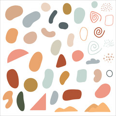 A large set of abstract spots, shapes, lines in pastel colors for decoration, design of social networks, notebooks, clothes, cards, business cards.