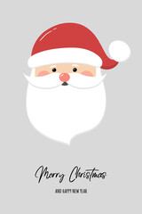 Christmas greeting card with happy Santa Claus head. Vector
