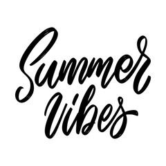 Summer Vibes. Lettering phrase on white background. Design element for poster, card, banner, sign. Vector illustration
