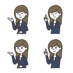 Fototapeta premium 案内するスーツの女性のイラストセット。笑顔。