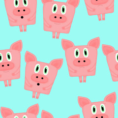 seamless pattern with emotional pigs on a cerulean background