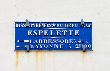 old sign of the small town of Espelette