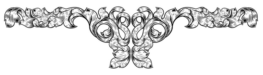 An ornamental filigree heraldry leaf pattern floral scroll vintage style design