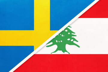 Sweden and Lebanon or Lebanese Republic, symbol of national flags from textile.