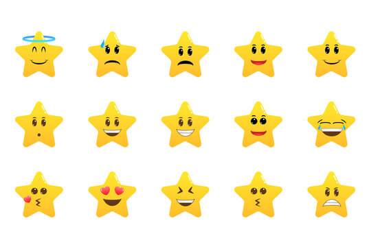 Funny cartoon star character emotions set. Star emoji. Cute emoticons. Face icon. Collection of difference emoticon icon of cute star cartoon