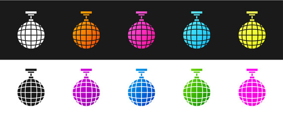 Set Disco ball icon isolated on black and white background. Vector.