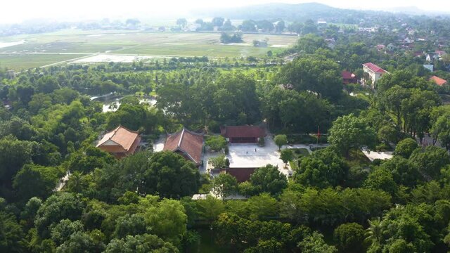 Aerial landscape of Sen (Lotus) village, Hoang Tru Village in Nam Dan district. The most famous tourist spots in Nghe An, Vietnam.