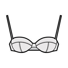 Balconette bra lingerie technical fashion illustration with full adjustable shoulder straps, molded cups, hook-and-eye closure. Flat template front white color style. Women unisex underwear CAD mockup